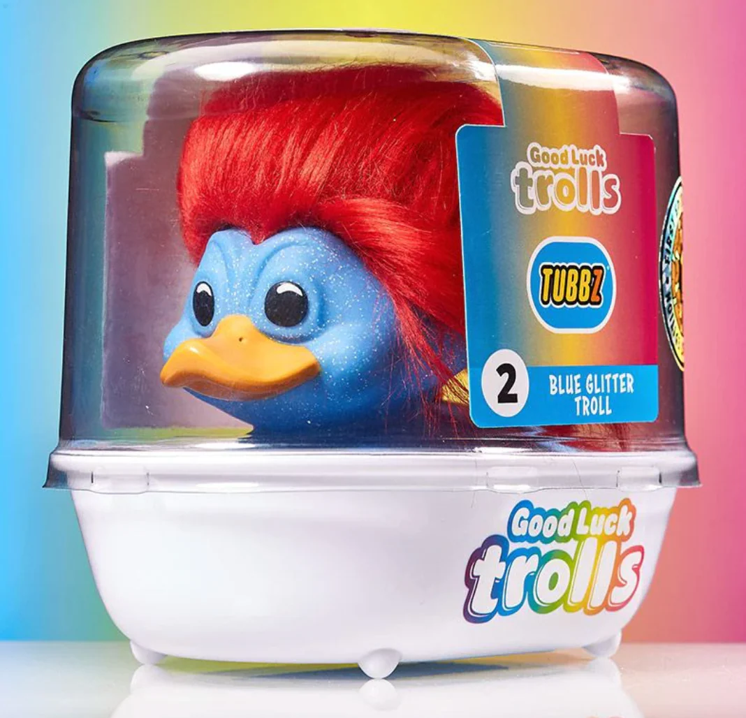 Official Trolls Glitter Blue Troll (Blue with Red Hair) TUBBZ Cosplaying Duck Collectible - Image 4